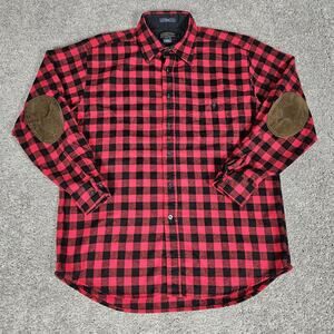 Pendleton Shirt Mens Large Red Trail Wool Elbow Patches Buffalo Plaid Flannel